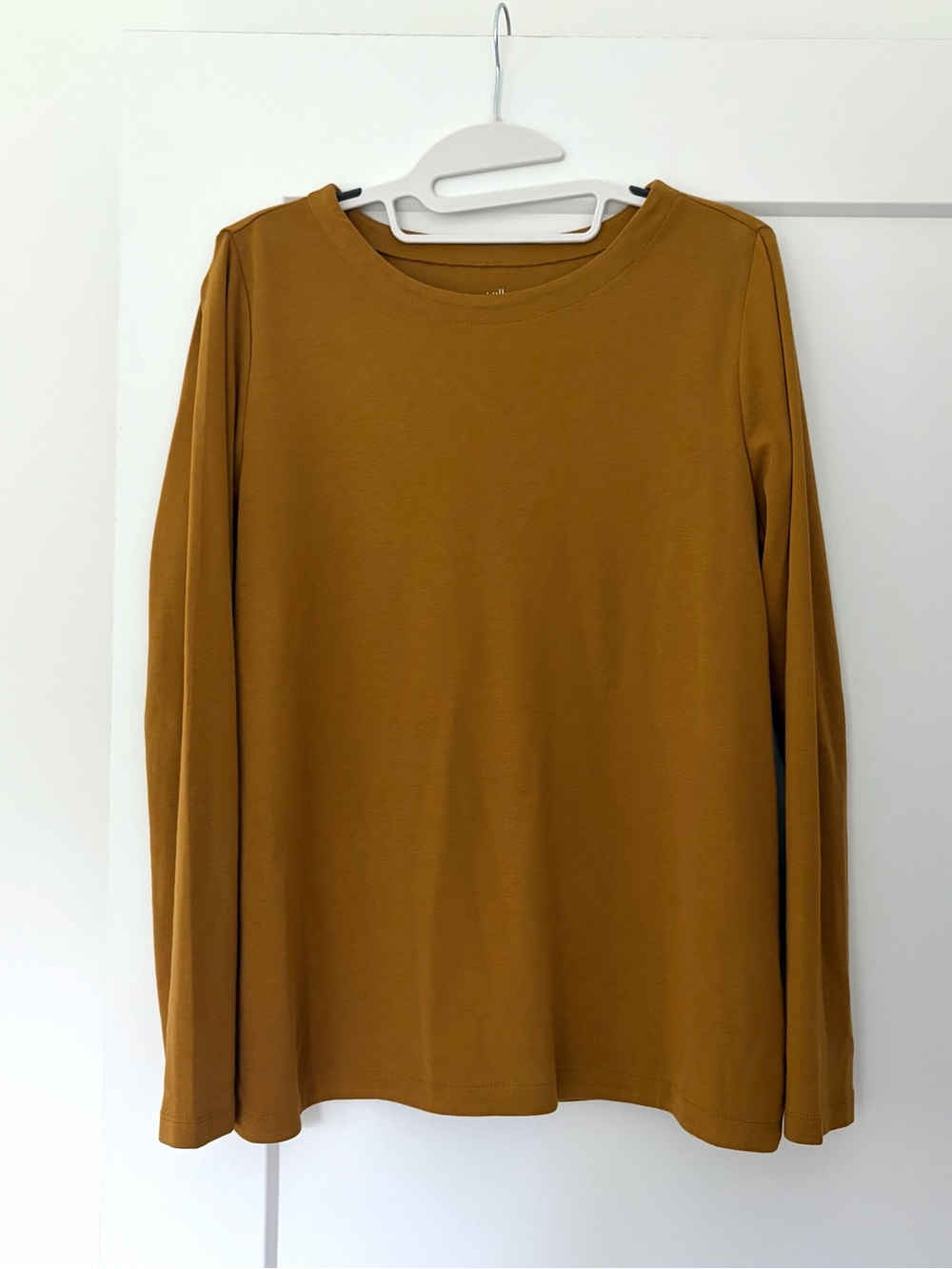 Pima Cotton J. Jill Long-Sleeve Crewneck Top - Mustard Gold Medium